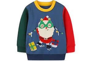 MUJOQE Jungen Weihnacht Pullover Kinder Weihnachtskleidung Rentier Sweatshirts Baumwolle Weihnachtsmann Warme Christmas Langarmshirt 1-7 Jahre