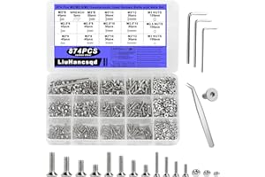 LIUHANCSQD M2 M2.5 M3 Screws Set, 874 Pcs Flat Hex Socket Head Cap Bolts and Nuts Set, Flat Machine Screws, Countersunk Bolts Set, Allen Head Nuts and Bolts Assortment Kit