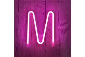 ENUOLI Lettere al neon a LED Insegna al neon rosa Insegna luminosa a marquee Lettera insegna al neon a batteria/alimentata tramite USB Lettere illuminate al neon per camera dei bambini, Natale, San (M)