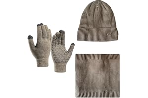 LuckyQianyi Wintermütze Schal Handschuhe，Touchscreen Handschuhe Set für Herren Damen, Wintermütze Strickmütze Beanie Schlauchschal Winterhandschuhe Strickhandschuhe mit Fleece Gefütterte Geschenk