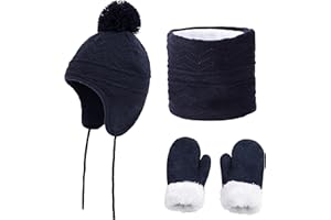 CheChury Sombrero y Bufanda Conjunto para Niños y Niñas Invierno Linda Suave Sombrero Beanie Caliente Bufanda de Lana y Manopla Guantes 3 Piezas Conjunto Accesorios de Invierno(1-6 años)