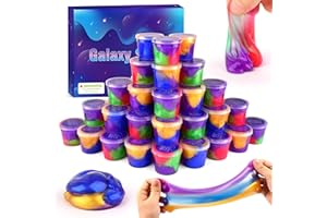 KAOERDCE 28 Packs Christmas Colorful Galaxy Slime for Girls & Boys, Fluffy Stretchy & Non-Sticky, Stocking Stuffers for, Party Favors for Kids, Sensory and Tactile Stimulation, Stress Relief, Educational Game