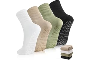 Zuimei 4 Pairs Pilates Grip Socks, Non Slip Yoga Socks for Women Long Grip Reformer Pilates Sock Grippy Athletic Sock for Yoga Ballet Sport Fitness Dance Barefoot Workout Home Hospital