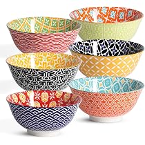 Lot De 6 Bols à Céréales Multicolores CREOFANT - Bols Colorés En Céramique Pour Fruits, Soupe, Glace, Ramen Et Desserts