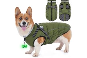 HezzLuv Waterproof Dog Winter Jacket with Harness, Reflective Strips & LED Light-Emitting Collar Dogs Coat, Fleece Cotton Lined, Windproof/Adjustable Warm Dog Coats & Jackets for Small & Medium Dogs