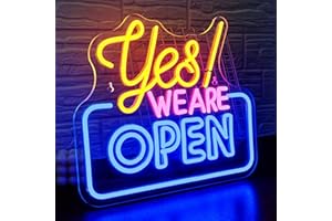 SIGNSHIP Open Neon Sign LED Sign Yes! WE are Open Neon Signs for Wall Decor Yellow&Pink&Blue Open Neon Light Sign Light Up Sign for Bar Restaurant Hotel Shop Club Decor