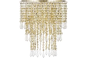 Waneway Chandelier Light Shade for Ceiling Pendant Light, Easy Fit Crystal Lamp Shade Lampshade for Bedroom, Living Room, Hallway, Wedding or Party Decoration, Diameter 22 cm, 3 Tiers, Gold