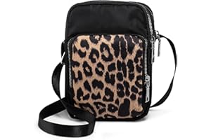 LaRechor Kleine Umhängetasche für Damen Handytasche zum Umhängen Mini Leoparden Tasche Crossbody Bag mit 3 Fächer