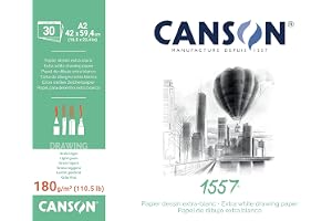 Canson 1557 – A2-dyna inklusive 30 ark 180 gsm vit patron ritpapper | Ljuskorn, limmad kort sida, för professionella konstnärer och illustratörer