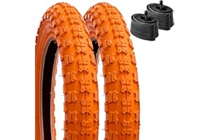 YunSCM 2Pcs 12.5 Pouces vélo Enfan Pneu 12 1/2x2 1/4 (12.5x2.25) ETRTO 62-203 et 2Pcs 12 Pouces Chambres à air 12 1/2x2 1/4 AV32mm Valve Compatible 12 1/2x2 1/4 Pneu et Chambres à air (Orange)