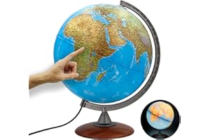 INTERKART ORBIT GLOBES & MAPS Globo Luminoso, mappamondo, cartografia a Doppia Effetto, Fisica e Politica, Italiano, con Base in Legno, Lampadina a LED