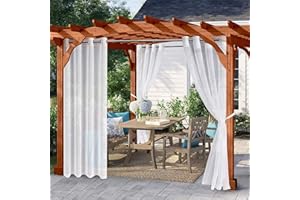 ‎FYBLOSSOM Outdoor Vorhang Transparent Wetterfest Mit Ösen, 2 Stück Outdoorvorhänge Sonnenschutz Winddicht Ösenvorhänge Transparent Außenvorhang, Gardinen Weiss Vorhang Für Außenbereich, Terrasse, Pavillon