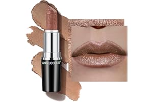‎ANGLICOLOR Anglicolor Glitzer Lippenstift Braun Metallic Glänzend Glossy, Shimmer Lipstick Seidig Velvet Langanhaltend Feuchtigkeitsspendende, Vegan Lipgloss Damen Mädchen Make-up (09 GUILTY PLEASURE,4g)