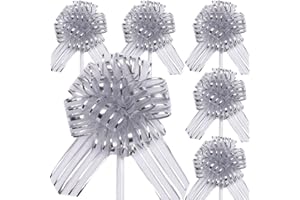 RONGZUBAT Pack of 6 17 cm Large Pull Bows Silver Gift Bows with Ribbon Decorative Bows for Decorating Gifts, Bags & Wedding Decoration Ideal for Birthday, Christmas, Valentine's Day
