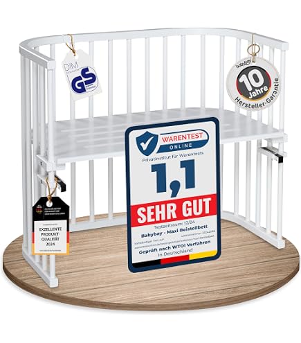 kit di conversione culla babybay, regolabile in continuo, adatto per il letto laterale originale I Dimensioni lettino: 132 cm x 81 cm in legno massello di faggio, laccato naturale
