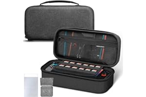 AceGamer Tasche für 2025 Switch 2，mit Displayschutzfolie und Spielkartenorganisator，Großvolumige Tragetasche für Zubehör wie Ladegeräte, Ersatzgriffe, Kopfhörer und Kabel，Schwarz