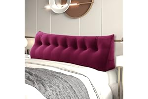 Johnear Back Cushion Bed Wedge Cushion Sofa Backrest Reading Cushion Backrest Cushion Triangular Pillow Lumbar Cushion with Removable Velvet Cover (Burgundy, 200 cm