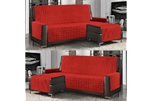 BANZAII TEXTILE INNOVATOR ONLINE Banzaii Funda Sofá para Chaise Longue Acolchada 3 Plazas (240 cm) Reversible para Chaise Longue Izquierda/Derecha, Rojo