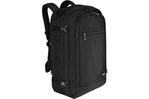 Amazon Basics 40L Reiserucksack, Handgepäck-Kabinentasche (51x38x20cm), Gepolsterte Träger, 17" Laptop-Fach, Organisierte Taschen - Schwarz