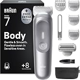 Braun Men's Body Trimmer Series 7, BG7555, Grey | Male Body Shaver for Sensitive Skin, 8 Shaving Accessories, 100 Min Use, Wa