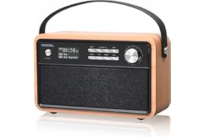ROXEL Rétro D1 Vintage Radio DAB/FM Enceinte Bluetooth | Réveil de chevet avec fonction de veille | Extérieur rustique, rechargeable sur secteur et USB, carte TF, AUX et USB (Chêne)