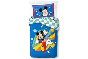 Jay Franco Disney Topolino Blu 100% Cotone Set Copripiumino Singolo - Include Federa 50 x 70 cm