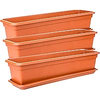 Blumenkasten mit Untersetzer 80 cm 3 Stück, Balkonkasten Balkon, Terracotta, hochwertiger Kunststoff, Made in EU