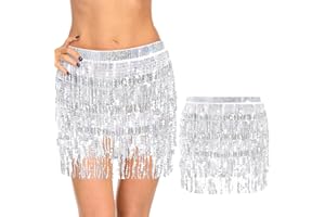 GoGou Festival Outfit for Women Sequin Skirt Belly Dance Hip Scarf for Rave Carnival Party Cosplay St. Patrick Halloween Christmas, 185 * 78cm