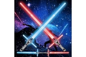 Moocuca 2 Stück Lichtschwert Kinder, RGB 7 Farben Led Lightsaber mit Licht und Sound, 2-in-1 Laserschwert Sta Wars, Cosplay Spielzeug Einziehbares Laserschwert Kinder