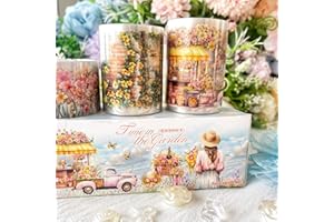 MisKepaa Set di Adesivi per Scrapbooking, 3 Rotoli Pre-Tagliati Washi Tape PET, Nastri Floreali per Accessori Scrapbook, Bullet Journal, Scrapbooking, DIY Crafts, Pittura (Monet Flower Sea)