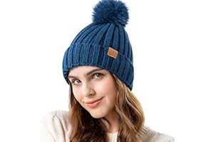REDESS Womens Winter Knitted Beanie Hat Warm Fleece Lined with Pompom Cap Thick Slouchy Snow Knit Skull Ski Cap