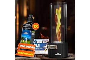 ‎GLANZFEUER Glanzfeuer Bioethanol Table Fireplace Outdoor & Indoor Including Bioethanol - Extra Long Burning Time with Swirl Flame - Table Fire Decoration - Table Fireplace Fire Column - Garden & Decoration Gift