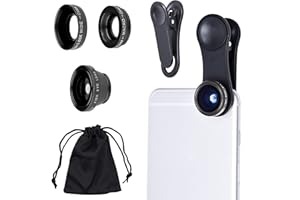 CAMKIX Universelles 3 in1 Kamera-Objektiv-Set für Smartphones. Fischauge-Objektiv / 2in1 Makro und Weitwinkel-Objektiv/Universal-Clip/Mikrofasertragetasche - Kompatibel mit iPhone, Samsung, Tablets, iPad