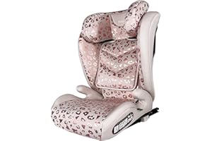 My Babiie Highback Booster Car Seat - ISOFIX, 100-150cm (Approx. 4-12 Years, Group 2/3), i-Size R129, Adjustable Child High Back Seat, Padded, 10 Position Headrest - Blush Leopard