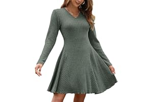 AUSELILY Jesienne sukienki dla kobiet UK lekka zimowa sukienka swetrowa dzianinowa dekolt w serek linia sukienki z długim rękawem długa do kolan sukienka sweterkowa elegancka