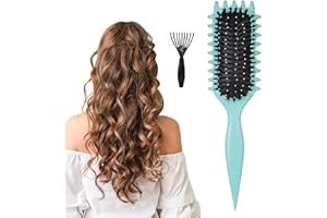 PUREFLOW Curly Hair Brush - Better Curl Defining Brush: Boar Bristle & Wave Brush for Curly Hair - Perfect Styling, Curling, and Enhancing Bounce with Bounce Every Stroke Curl Brush With Brush Cleaner (Green)