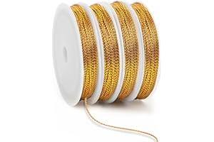 JUNEBRUSHS 87 Yards Weihnachts-Metallkordel-Ornamentschnur, Weihnachtsband-Kordel, Goldene SchnuraufhäNgung zum Basteln Von Ornamenten Schmuckherstellung, Geschenkpapier (Gold)