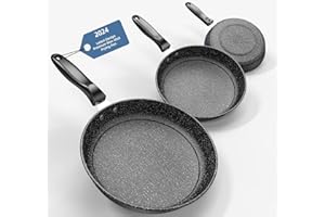 KISEELY Set di padelle antiaderenti, padella in ghisa da 26 cm + 28 cm + 30 cm, set da 3 pezzi per cucinare, padelle professionali antiaderenti con manico resistente al freddo (ET1)