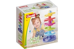 Quercetti Spiral Tower Pista Biglie per Bambini, Giochi Bambini 1 Anno 100% Made in Italy, Gioco Educativo con 5 Spirali, 3 Biglie Grandi con Sonagli, Regalo Bimbo 1 Anno Sicuro e Divertente