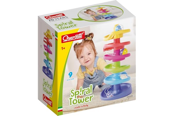 Quercetti Spiral Tower, Circuit Billes Enfant, Jouet Bebe 1 an, Activité Manuelle Enfant Montessori Motricité Fine, Cadeau Enfant 1 an, Activité Sensorielle, Jouet Educatif, Made in Italy