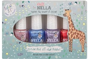 ‎MISS NELLA Miss Nella magische Safari Glitzer Nagellack 4er Set: rosa, rot Lila & blau, abziehbarer Nagellack speziell für Kinder, Peel-Off-Formel, ungiftig, wasserbasiert und geruchsneutral (Safari)