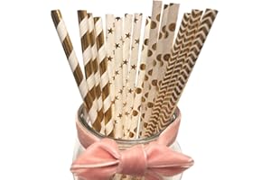 BOFA ECO TABLEWARE Złoty papier słomy słomki do napojów papierowych, 100% biodegradowalne słomki na Halloween, ślub, DIY