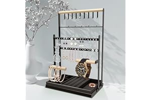 HUIFENGJIE Présentoir à bijoux porte-chaîne, Support à Bijoux, Plateau en Velours, Arbre à bijoux, Porte Bijoux Femme, porte collier,Rangement Bijoux pour Chaînes Boucles d'Oreilles Bagues Bracelets Montres,Noir