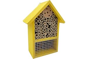 STC Stores Range of Wooden Hanging Garden Bee Bug Insect Ladybird Houses/Hotel/Shelter (Yellow 20cm Small House)