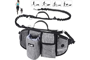 Pecute Laisse Chien Laisse Mains Libres Chien Jusqu'à 110kg Absorption de Choc, Confortable, Couture Réfléchissante, Idéal pour Course à Pied, Jogging et Marche