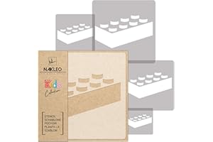 NL NAKLEO ART & WALL DECOR NAKLEO 5 pcs Reusable Plastic Stencils - Building Block Brick 2-34x34cm to 9x9cm - Pattern Children Kids Painting Template Room Decor - Craft DIY Wall Furniture