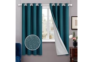 Deconovo Turquoise Green Curtains Eyelet, 100% Blackout for Bedroom, Lightweight Soundproof Curtains with Coating, Faux Linen Curtains for Christmas, 52 x 63 Inch(Width x Length), 2 Panels