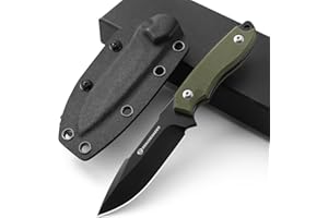 DRACHENADER coltello da cintura EDC coltello piccolo fisso in acciaio D2 con fodero in Kydex, full tang, lama nera + manico verde