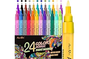 AEN ART Paint Pens, Acrylic Paint Pens for Rock Painting, 24 Colors Fine Tip Acrylic Pens for Kids & Adults, Halloween Pumpkin Painting, Glass Stone Wood Ceramic Craft Supplies
