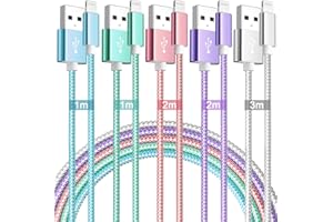 MAIMEITE Câble iPhone Chargeur[1m+2m+3m/Lot de 5] Cable Lightning Certifié MFi iPhone Nylon Tressé Résistant Fil Charge Rapide Compatible avec iPhone 14 13 12 11 Pro Max XS XR X 8 7 7Plus/6/5/SE,iPad